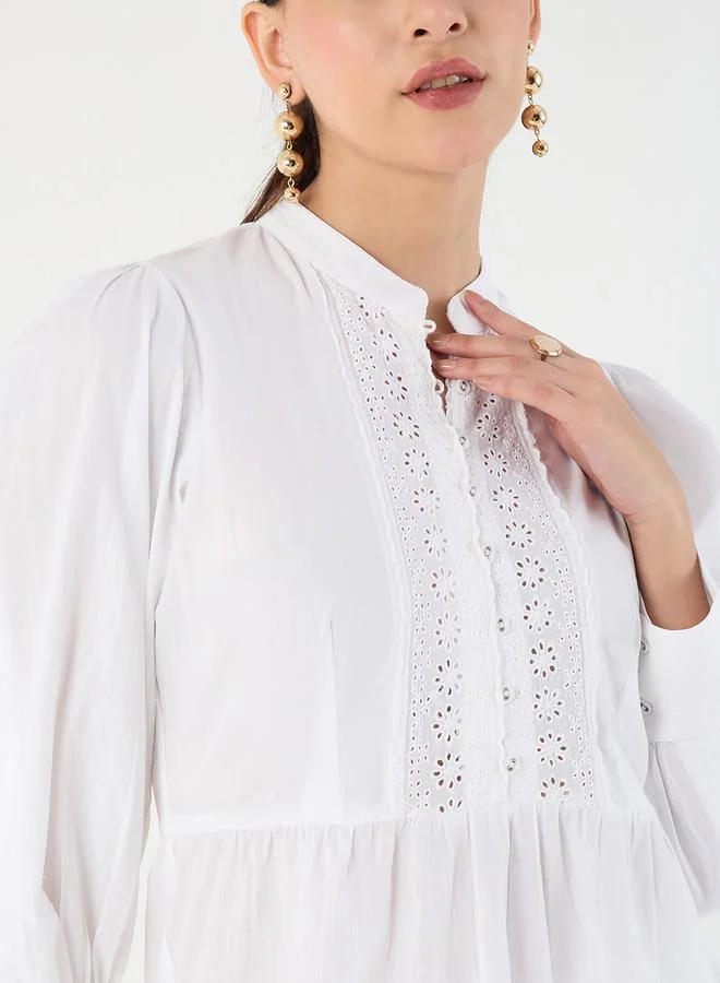 Cotton Poplin Lace Detail Top
