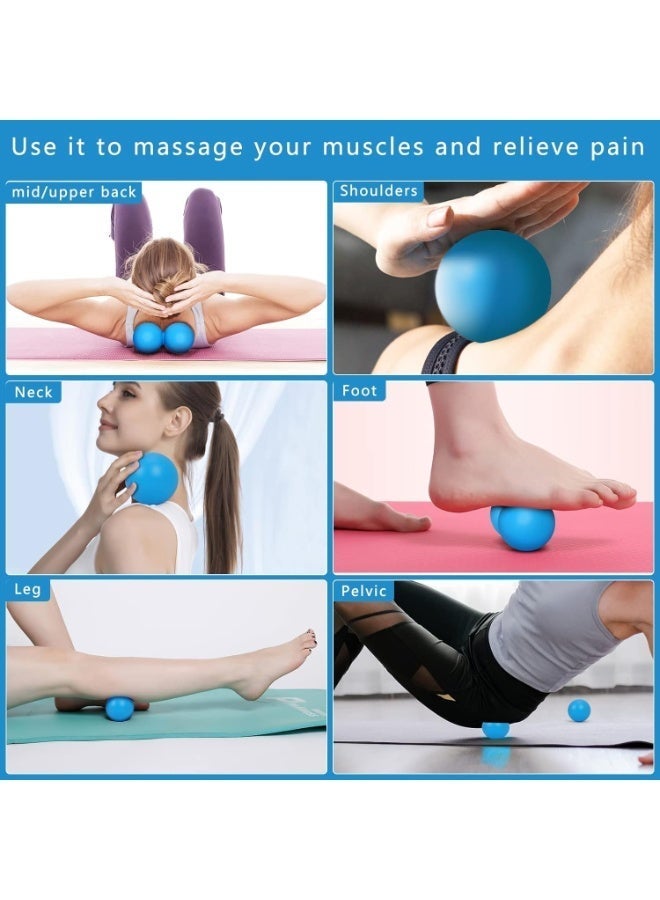 كرة تدليك السيليكون, 2 حزمة كرة تدليك لاكروس وكرة تدليك الأسطوانة الواحدة, أداة العلاج البدني للقدمين الرقبة الظهر العجل أكيلس الكتفين, تخفيف ألم العضلات تدليك الكرة, أزرق - Image 3