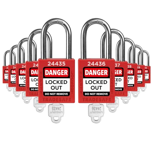 TRADESAFE Lockout Tagout Locks Set - 10 Red Loto Locks, Lockout Locks Keyed Different, 1 Key Per Lock, OSHA Compliant Lock Out Tag Out Padlocks, Safety Padlocks for Electrical Lockout Tag Out Kits - Image 1
