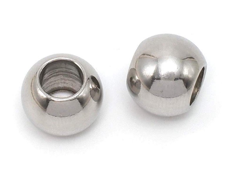 THREENEST 100 PCS Stainless Steel Spacer Beads Round Larger Hole Polished Metal European Beads Craft Finding for Bracelet Necklace Earring Jewelry Making Hole 5mm x Dia 8mm 0104