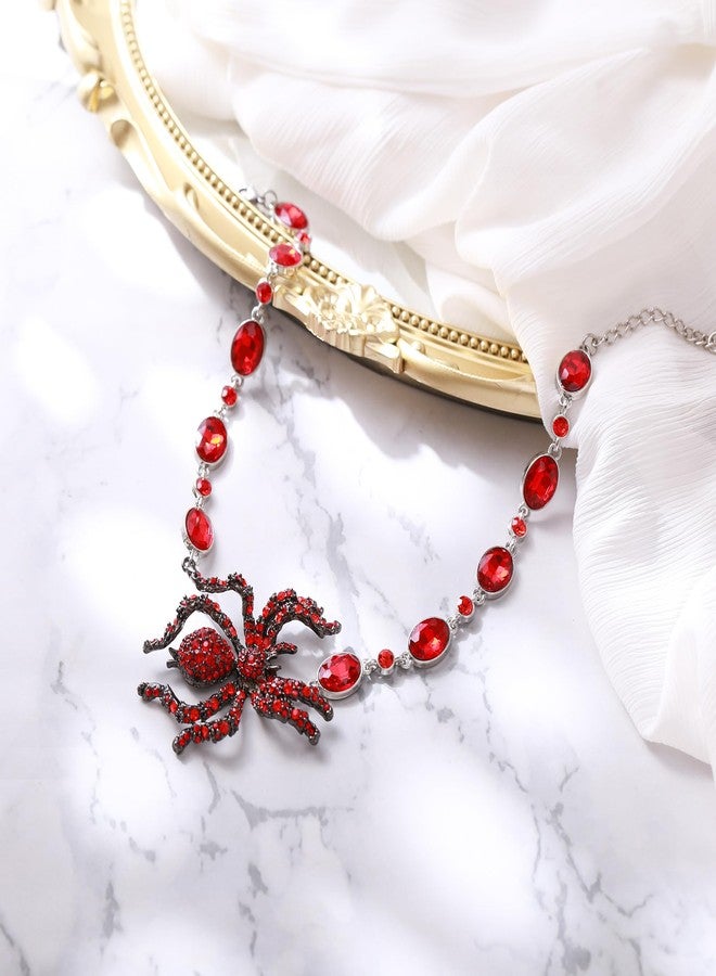 BriLove Halloween Costumes Spider Necklace for Women, Costume Gothic Shiny Rhinestone Strand Choker Necklaces Jewelry for Cosplay Party Prom Accessory Ruby Color - Image 5