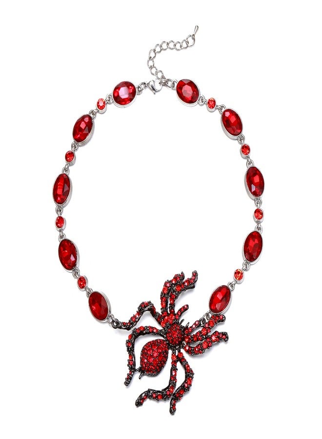 BriLove Halloween Costumes Spider Necklace for Women, Costume Gothic Shiny Rhinestone Strand Choker Necklaces Jewelry for Cosplay Party Prom Accessory Ruby Color - Image 1