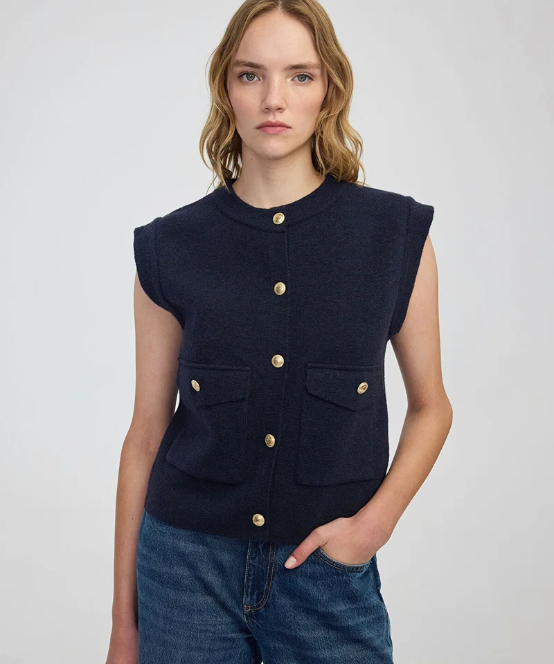 Ipekyol Gold-Button Knit Vest