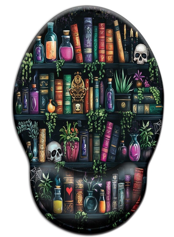 Blusabaca Mouse Pad with Wrist Rest, Goth Ergonomic Mouse Pads Wrist Support for Desk, Funny Skull Gothic Gaming Mousepad for Wireless Mouse Computer Work Home Desk Accessories Office Supplies Witchy Book - Image 1