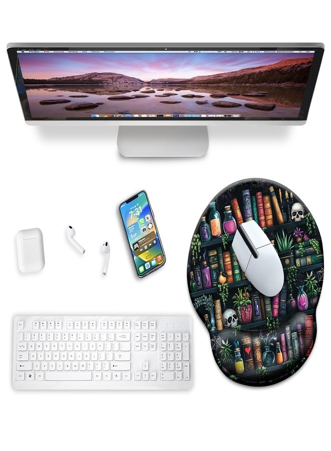 Blusabaca Mouse Pad with Wrist Rest, Goth Ergonomic Mouse Pads Wrist Support for Desk, Funny Skull Gothic Gaming Mousepad for Wireless Mouse Computer Work Home Desk Accessories Office Supplies Witchy Book - Image 2
