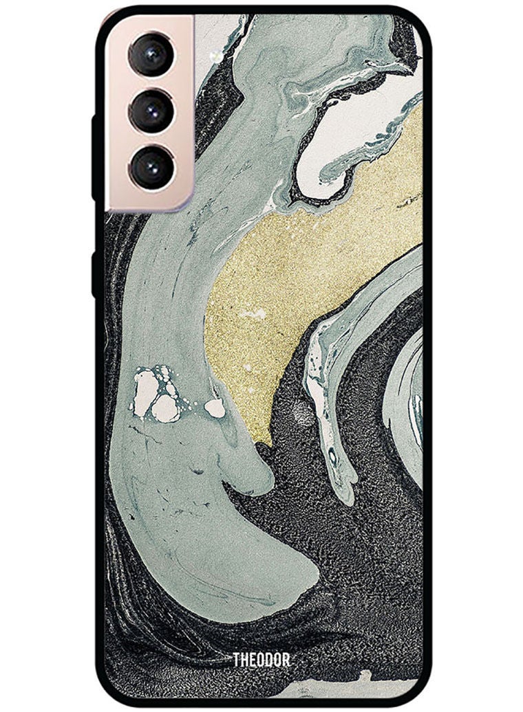 Theodor Protective Case Cover For Samsung Galaxy S22 Plus Grey Black Flowing Texture - Image 1