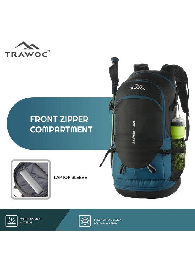 Trawoc حقيبة ظهر سفر TRAWOC ALPHA سعة 50 لتر مقاومة للماء لحقيبة نهارية للدراجات والمشي لمسافات طويلة والتخييم للرجال والنساء، ضمان 3 سنوات، أزرق سماوي - Image 4