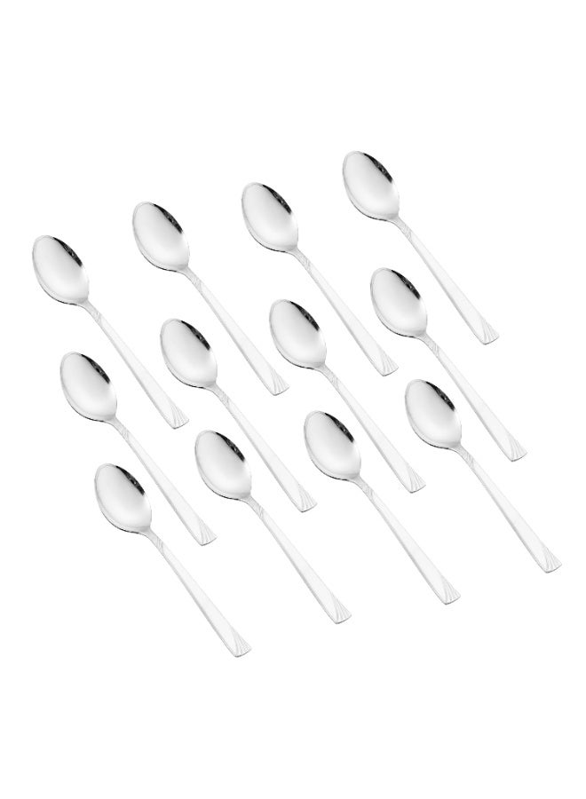 هيك طقم ملاعق حلى من الستانلس ستيل المقاوم للصدأ مكون من 12 قطعة فضي - Image 1