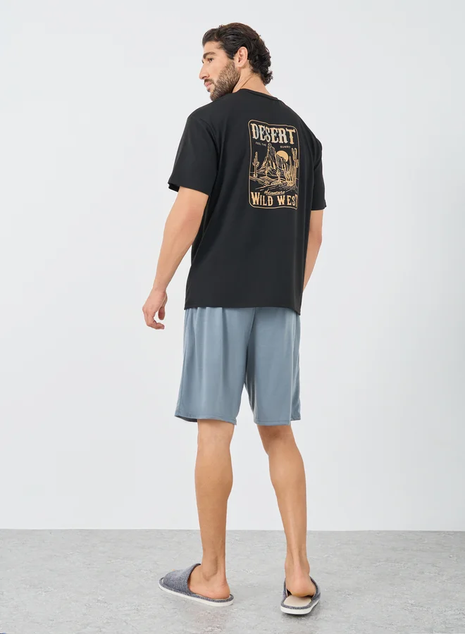 Styli Styli Back Graphic Print T-Shirt and Shorts Set