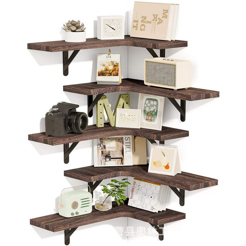 Corner Floating Shelves, Wall Mounted Corner Shelf Set Of 5 - Image 1
