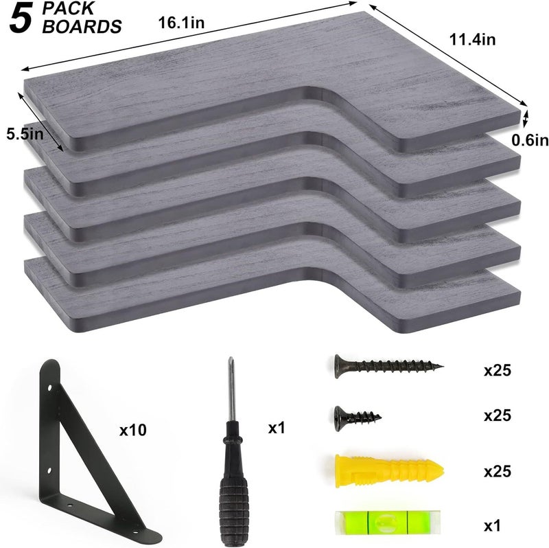 Corner Floating Shelves, Wall Mounted Corner Shelf Set Of 5 - Image 5