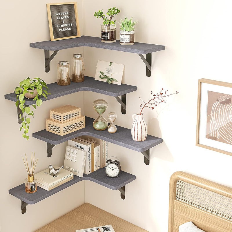 Corner Floating Shelves, Wall Mounted Corner Shelf Set Of 5 - Image 3
