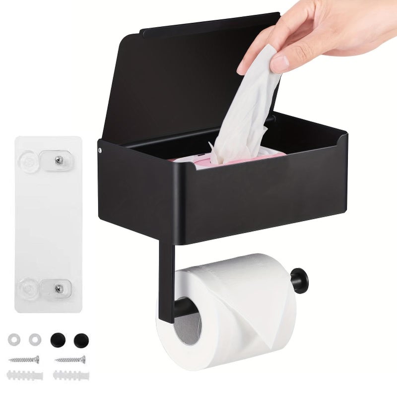 Loyanger Toilet Paper Holder With Shelf  Wipe Holders For Bathroom Flushable Wipes Dispenser Storage  Wall Mount Stainless Steel Toilet Paper And Wipes Holder Shelf(Color:1) - Image 1
