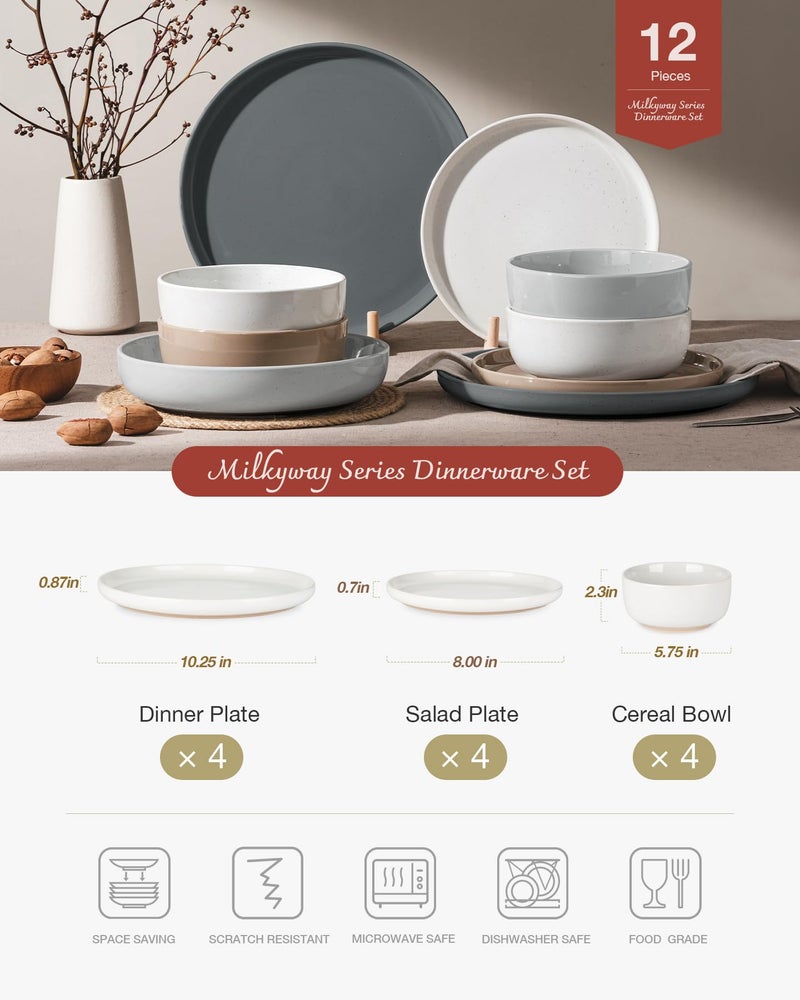 Famiware Milkyway Plates and Bowls Set, 12 Pieces Dinnerware Sets, Dishes Set for 4, Multi-color - Image 2