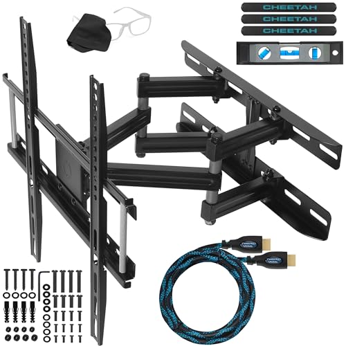 Cheetah Articulating Dual Arms TV Wall Mount for 32-65 Inch TVs, 115lbs VESA 400x400mm, 16" Studs, New TVs up to 83", Low Profile & Extends 14", Full Motion Tilt Swivel Bracket & 10 ft HDMI Cable - Image 1