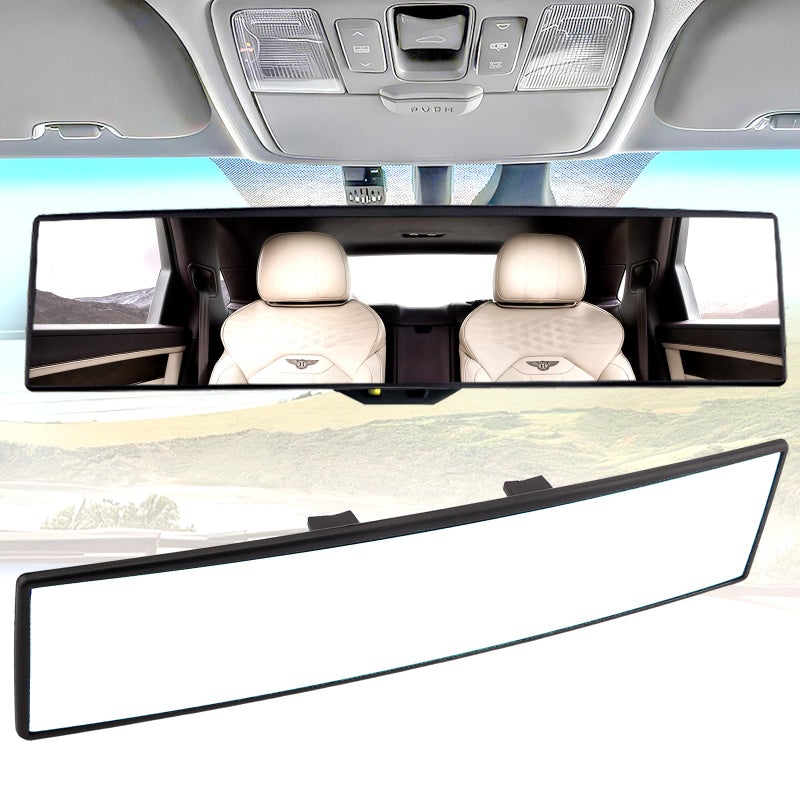 NINGFIST Broadway Rear view Mirror Wide Angle Panoramic Anti Glare Blindspot Accessories Universal Interior Convex Mirror for Car SUV Trucks White