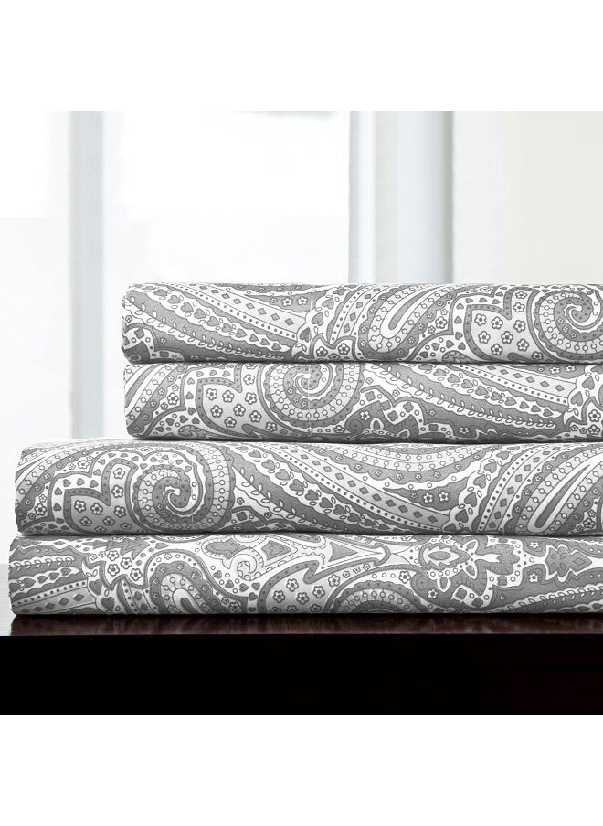 Sweet Home Collection Sweet Home Collection Twin Sheets - Breathable Luxury Sheets with Full Elastic & Secure Corner Straps Built In - 1800 Supreme Extra Soft Deep Pocket Bedding Set, Twin, Paisley Gray 