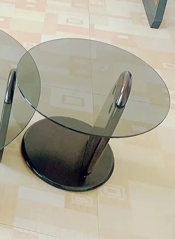 fashionhome Multipurpose Use Stylish Mid Century Luxury Round Edges Tempered Glass and Premium Wood Coffee Table Side Table for Bedroom Offices Leisure Area 50x41 Centimeter - Image 2