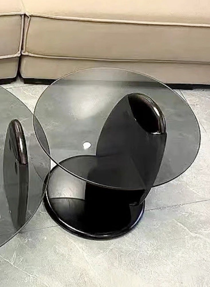 fashionhome Multipurpose Use Stylish Mid Century Luxury Round Edges Tempered Glass and Premium Wood Coffee Table Side Table for Bedroom Offices Leisure Area 50x41 Centimeter - Image 3