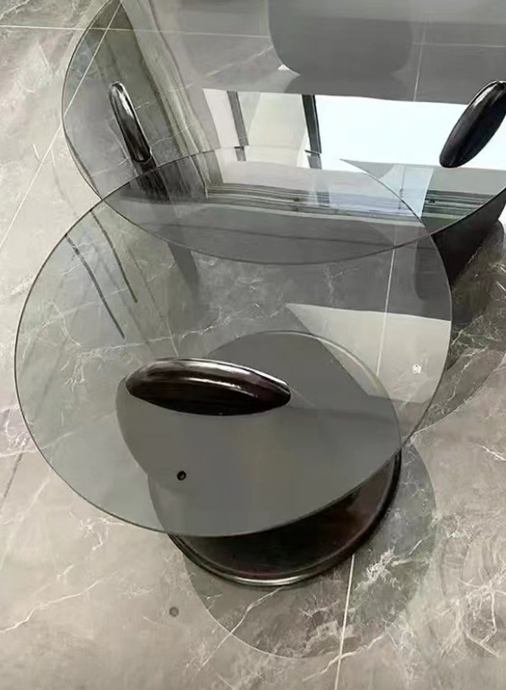 fashionhome Multipurpose Use Stylish Mid Century Luxury Round Edges Tempered Glass and Premium Wood Coffee Table Side Table for Bedroom Offices Leisure Area 50x41 Centimeter - Image 4