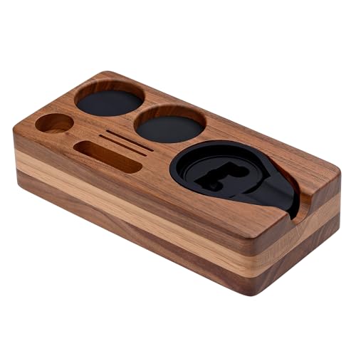Normcore Espresso Tamping Station, Natural American Walnut Coffee Tamp Station Base Holder Stand for 51mm 54mm Portafilter, Tamper, and Distributor, Puck Screen Espresso Accessories Barista Tools