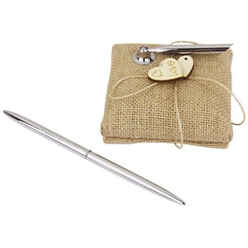 EBTOYS Vintage Burlap Wedding Reception Guest Pen with Stand Wooden Hearts Embellished Wedding Reception Party Table Decor - Image 3