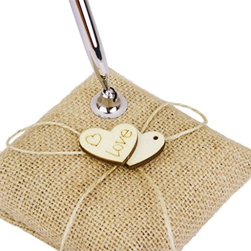 EBTOYS Vintage Burlap Wedding Reception Guest Pen with Stand Wooden Hearts Embellished Wedding Reception Party Table Decor - Image 4