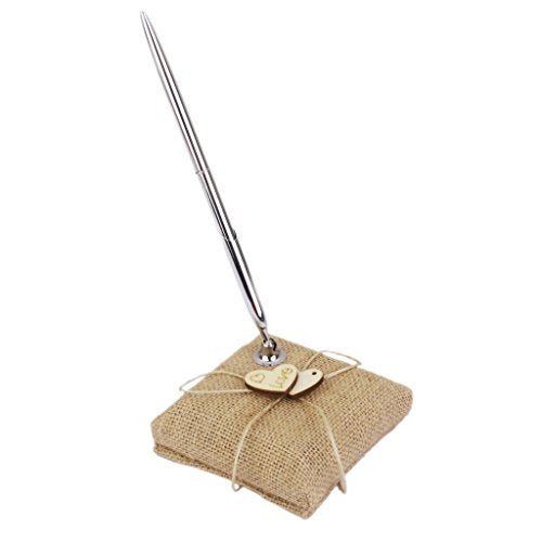 EBTOYS Vintage Burlap Wedding Reception Guest Pen with Stand Wooden Hearts Embellished Wedding Reception Party Table Decor - Image 5