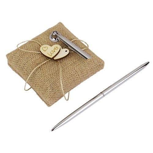 EBTOYS Vintage Burlap Wedding Reception Guest Pen with Stand Wooden Hearts Embellished Wedding Reception Party Table Decor - Image 2