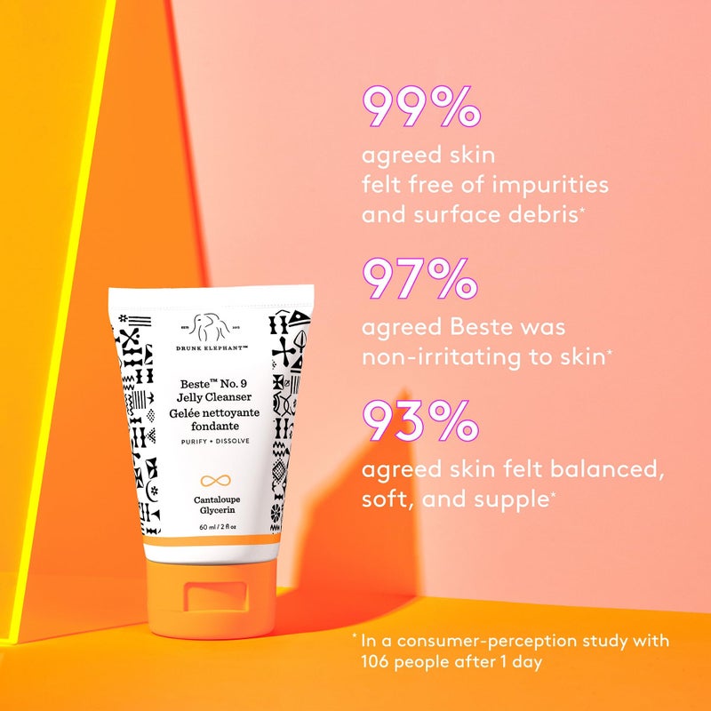 Drunk Elephant Beste No. 9 Jelly Cleanser - 60 ml/2 fl oz - Travel-Size Gel Face Wash - Clean Clinical Skincare - Cruelty-Free - Dermatologist-Tested - Free of Essential Oils, Silicones, and Fragrance - Image 3