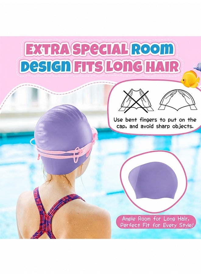 JIAROU 2 Pack Kids Swim Cap for Girls Boys, 2 Size Silicone Swimming Cap for Toddlers Children Teens, Waterproof Swim Hatsfor Long Hair to Keep Hair Dry - Image 4