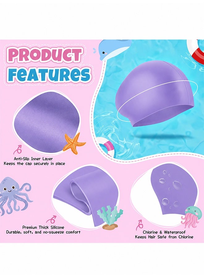 JIAROU 2 Pack Kids Swim Cap for Girls Boys, 2 Size Silicone Swimming Cap for Toddlers Children Teens, Waterproof Swim Hatsfor Long Hair to Keep Hair Dry - Image 3