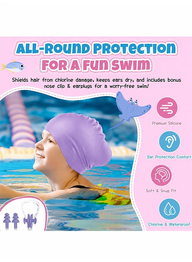 JIAROU 2 Pack Kids Swim Cap for Girls Boys, 2 Size Silicone Swimming Cap for Toddlers Children Teens, Waterproof Swim Hatsfor Long Hair to Keep Hair Dry - Image 5