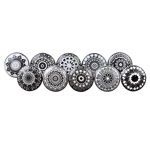 Craft Trade Ceramic Cabinet Knobs - Boho Mandala Kitchen Knobs & Pulls for Furniture, Dresser, Drawer, Closet Door & Bathroom Cabinet - Handmade Decorative Wardrobe Hardware - Black & White, Set of 10 - Image 1