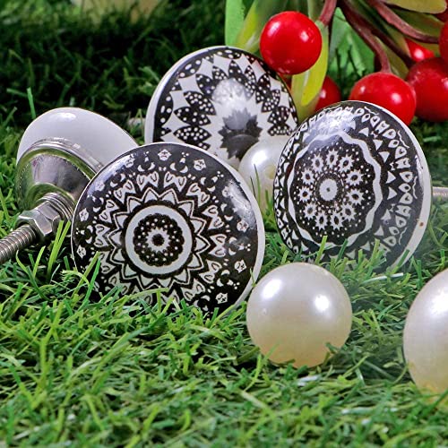 Craft Trade Ceramic Cabinet Knobs - Boho Mandala Kitchen Knobs & Pulls for Furniture, Dresser, Drawer, Closet Door & Bathroom Cabinet - Handmade Decorative Wardrobe Hardware - Black & White, Set of 10 - Image 3