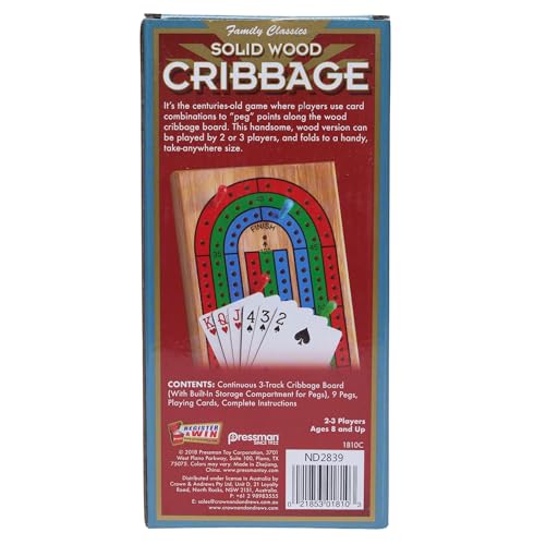 Pressman Family Classics Cribbage - Solid Wood Continuous 3 Track Board with Built-In Storage Compartment for Pegs - Image 4