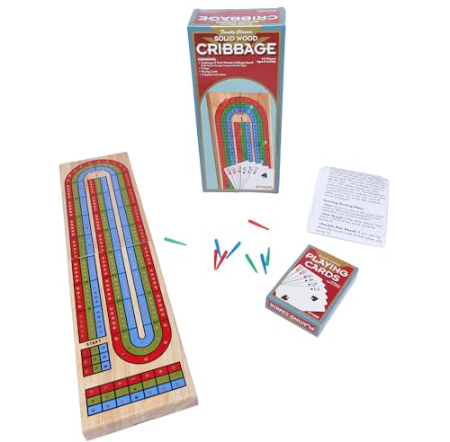 Pressman Family Classics Cribbage - Solid Wood Continuous 3 Track Board with Built-In Storage Compartment for Pegs - Image 2