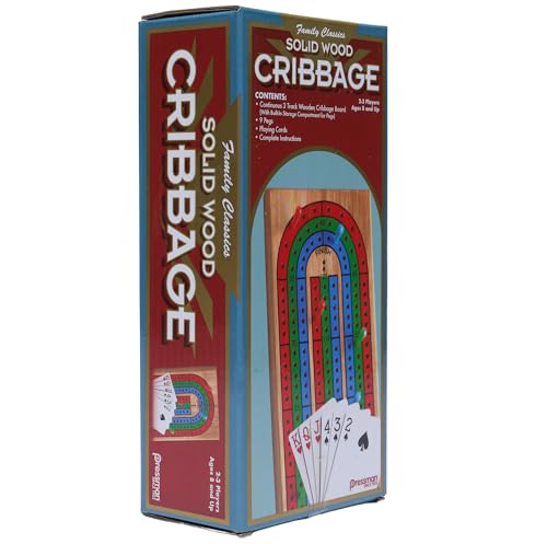Pressman Family Classics Cribbage - Solid Wood Continuous 3 Track Board with Built-In Storage Compartment for Pegs - Image 5
