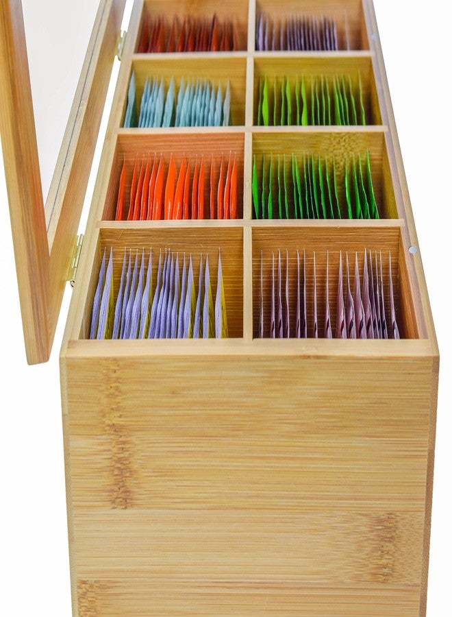 Kozy Kitchen Bamboo Tea Box Storage Organizer, 100% Natural Wooden Finish Tea Bag Organizer 8 Storage Compartments and Clear Shatterproof Hinged Lid - Image 5