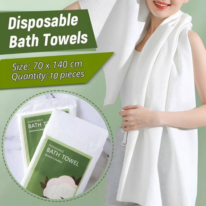 ArcShine Disposable Bath Towels 10 Pack with Hanging Hooks | Multi Sizes & Packs Soft, Absorbent & Individually Packed Shower Towels for Travel, Spa, Gym, Hotel, Camping & Sports (70 x 140 cm) - Image 3