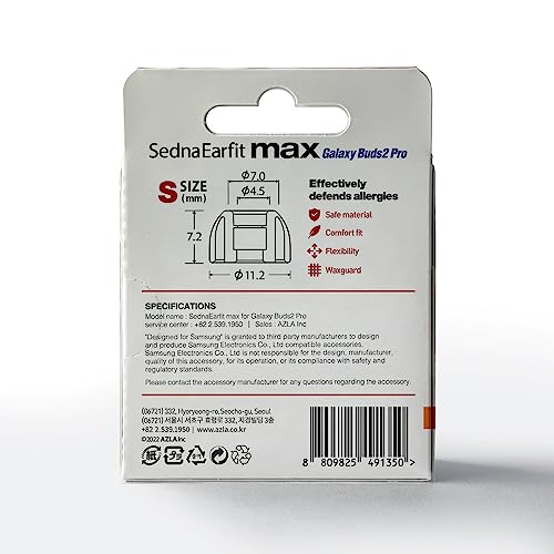 AZLA SednaEarfit MAX for Galaxy Buds 2 Pro (S), Earbud Tips for Wireless Headphones, Noise Canceling Earbuds Replacement Tips, Samsung-Certified Eartips for Galaxy Buds 2 Pro - Image 3