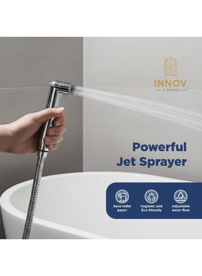 INNOV In Mecca Portable Travel Shattaf set. Handheld Bidet Diaper Sprayer, Bottom Cleaner with Magnetic wall base and Faucet diverter and connectors 2.5 meter Hose - Image 2