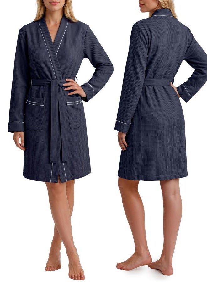 NY Threads Women's Robe Soft Knit Waffle Bathrobe Lightweight Knee-Length Loungewear, Navy, S - Image 1