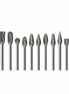 Y&D 10Pcs Double Sided Carbide Burr Set 1/8" (3mm) Shank, 1/4" Bit Head Length Tungsten Steel for Wood Carving Metal Working and Polishing 