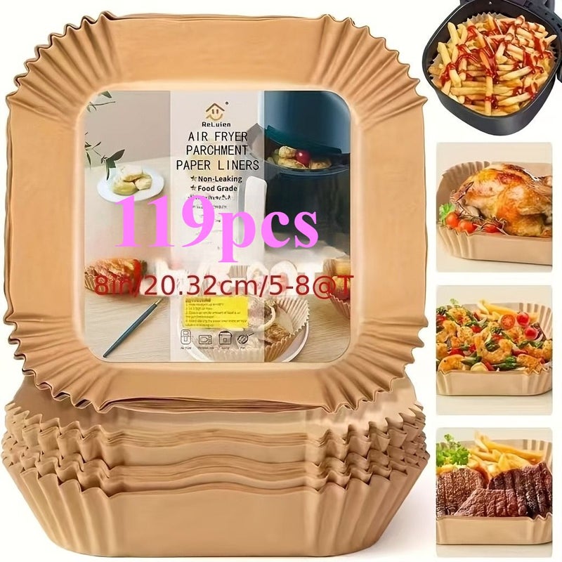 119Pcs Air Fryer Paper Disposable Liners Non Stick 8 Inch Unbleached Baking Paper for 5 to 8 Quart Air Fryers - Image 2