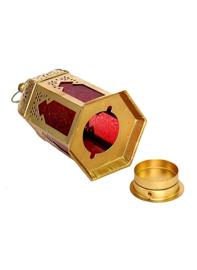 METALLICON Metallicon Moroccan Lantern RedColored Glass Hanging Lamp Home Decor Tealight Holder 2 Pieces  - Image 4