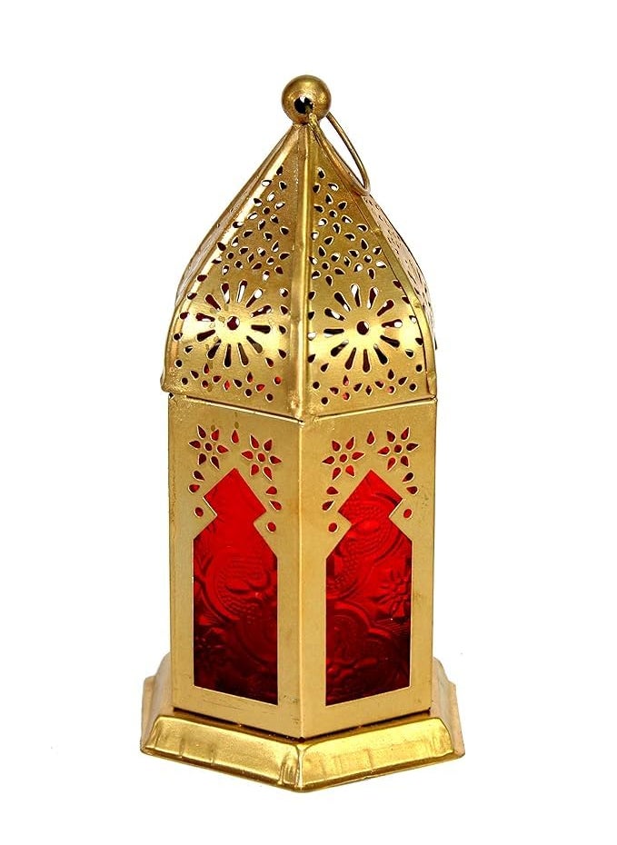 METALLICON Metallicon Moroccan Lantern RedColored Glass Hanging Lamp Home Decor Tealight Holder 2 Pieces  - Image 2