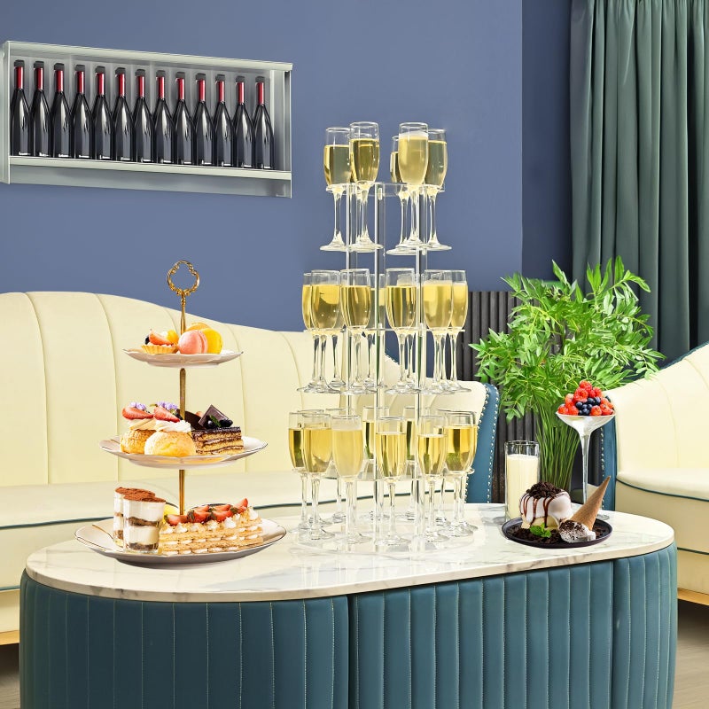 Laumffon Champagne Tower, Circle Acrylic Champagne Display Rack Stand with 28 Slots, 3 Tier Floating Sight Champagne Flute Holder for Party, Wedding, 13.4x13.4x25.5 inch, 2Pcs - Image 2