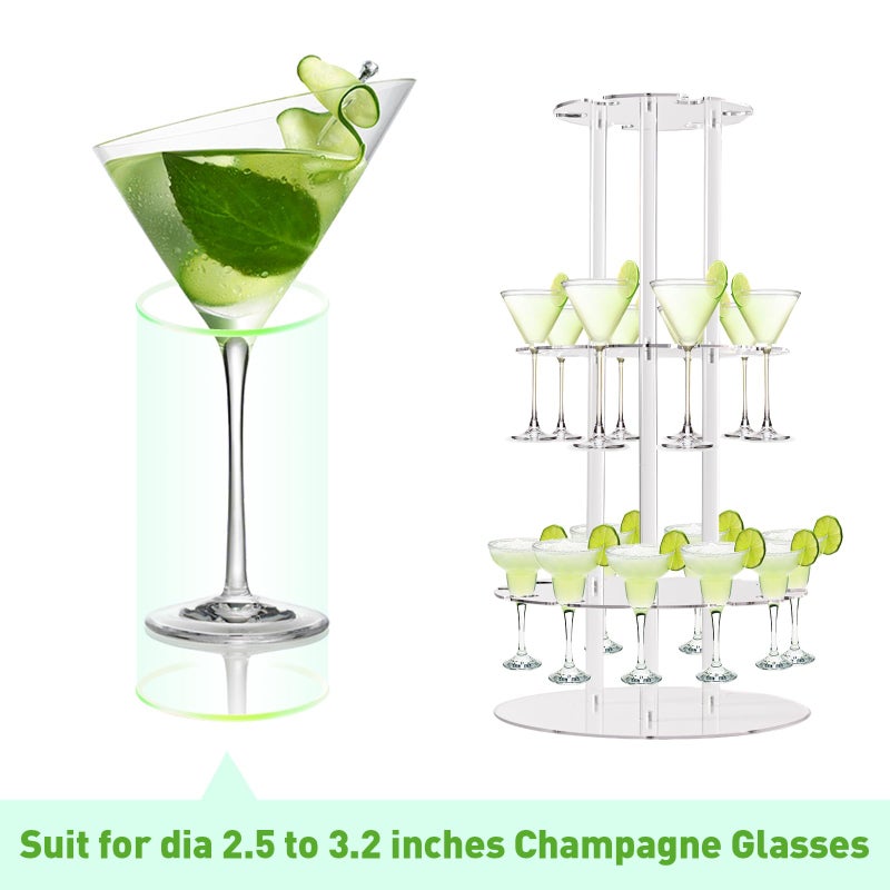 Laumffon Champagne Tower, Circle Acrylic Champagne Display Rack Stand with 28 Slots, 3 Tier Floating Sight Champagne Flute Holder for Party, Wedding, 13.4x13.4x25.5 inch, 2Pcs - Image 3