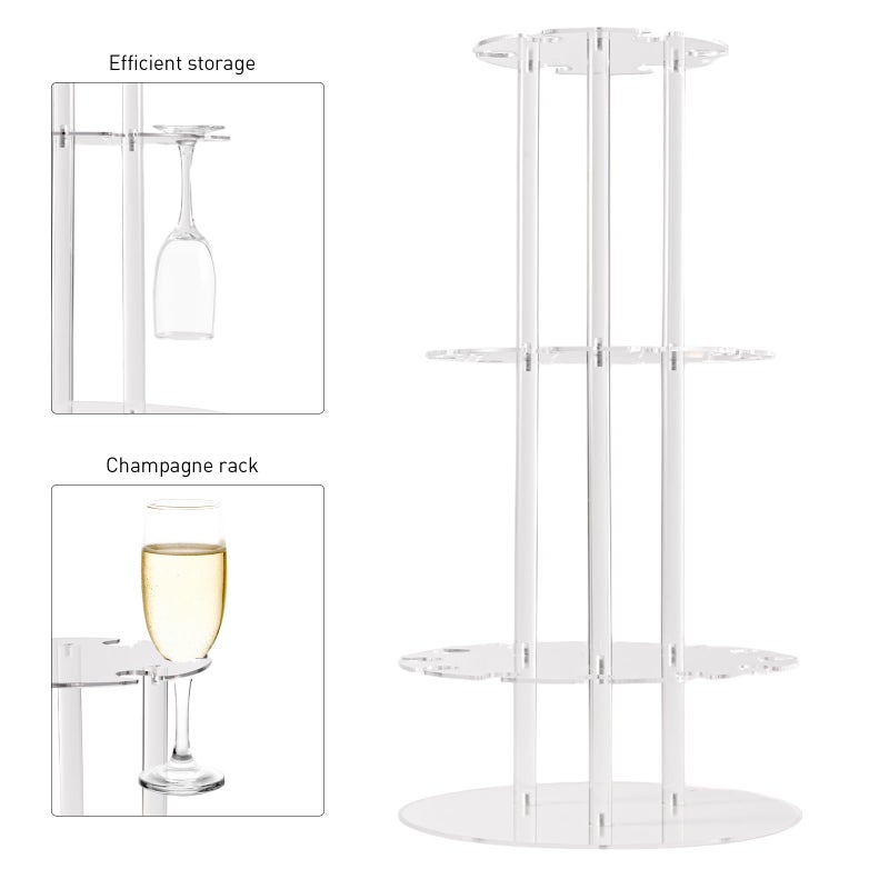 Laumffon Champagne Tower, Circle Acrylic Champagne Display Rack Stand with 28 Slots, 3 Tier Floating Sight Champagne Flute Holder for Party, Wedding, 13.4x13.4x25.5 inch, 2Pcs - Image 4